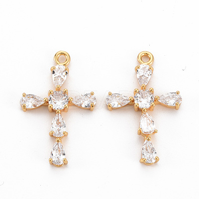 Brass Clear Cubic Zirconia Pendants KK-N233-103-NF-1