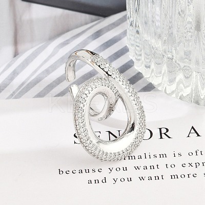Brass Micro Pave Clear Cubic Zirconia Cuff Rings for Women Men RJEW-Z080-04P-1