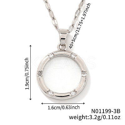 Fashionable Brass Clear Cubic Zirconia Flat Round Pendant Necklaces Women's Versatile Accessory MS7483-2-1