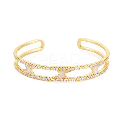 Clear Cubic Zirconia Lightning Bolt Open Cuff Bangle with Enamel BJEW-S141-023-1