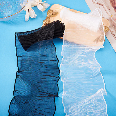 2Pcs 2 Color Nylon Pleated Lace Trim OCOR-TA0002-75-1