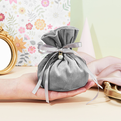 Velvet Jewelry Bags with Drawstring & Plastic Imitation Pearl TP-CJC0001-03F-1