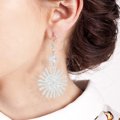 2 Pairs 2 Colors Alloy Sun with Smiling Face Dangle Earrings with Plastic Pearl Beaded EJEW-AN0001-82-1