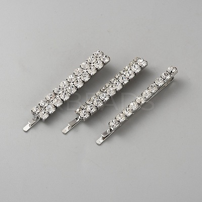 3Pcs 3 Styles Iron Crystal Rhinestone Hair Bobby Pins OHAR-WH0011-60-1