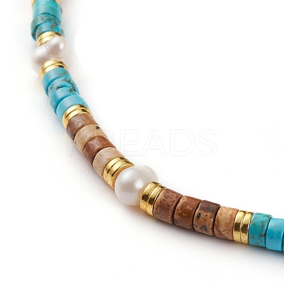 Natural Picture Jasper & Turquoise Beaded Necklaces NJEW-JN03253-1