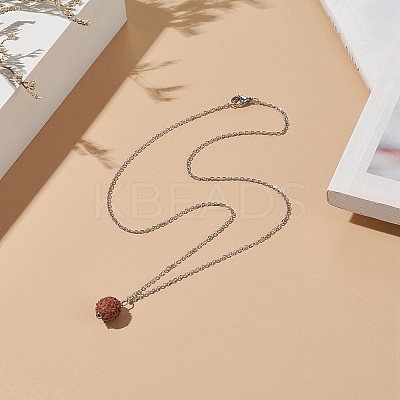 Natural Rudraksha Round Beaded Pendant Necklace NJEW-JN04203-01-1