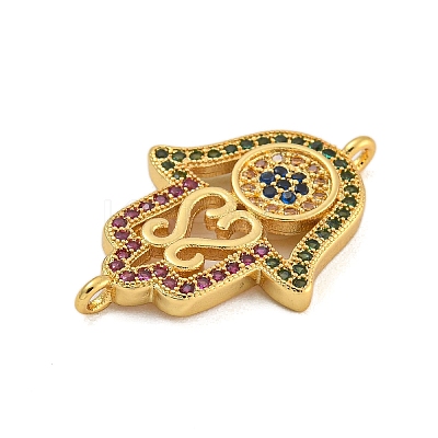 Rack Plating Brass Micro Pave Cubic Zirconia Religion Hamsa Hand Connector Charms KK-C074-55G-1