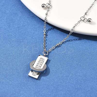 304 Stainless Steel Polymer Clay Rhinestone Rctangle Pendant Necklaces NJEW-U023-02P-1