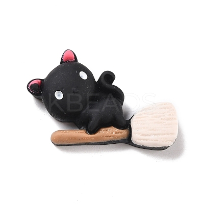 Cat with Besom Opaque Resin Cabochons RESI-F031-03-1