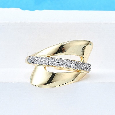 Brass Micro Pave Clear Cubic Zirconia Cuff Rings for Women RJEW-G347-04G-1