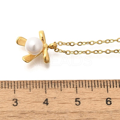 Shell Pearl Bowknot Pendant Necklaces NJEW-K255-10G-1