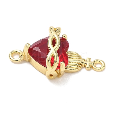 Brass with Glass Dark Red Sacred Heart Connector Charms LS-KK-L253-27G-01-1