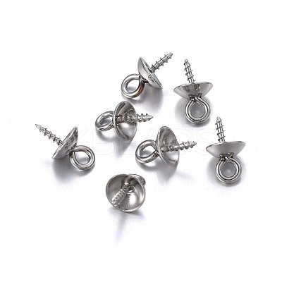 201 Stainless Steel Cup Pearl Peg Bails Pin Pendants STAS-O107-17P-1