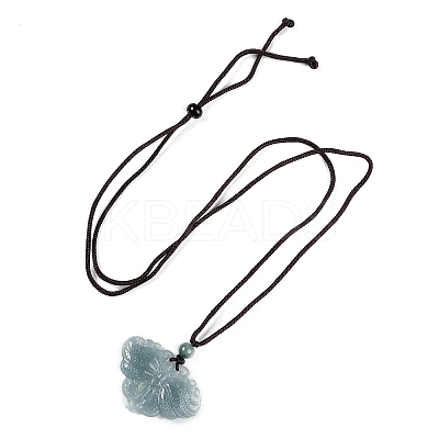Natural Jadeite Carved Butterfly Pendant Necklaces NJEW-F321-04-1