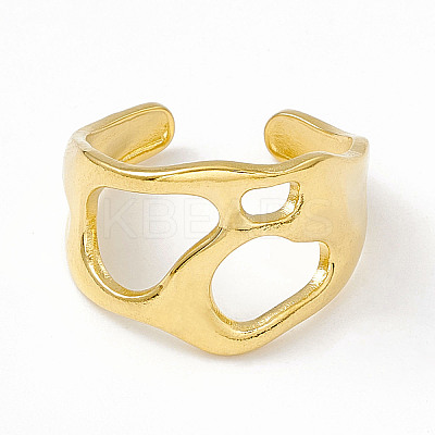 Ion Plating(IP) 304 Stainless Steel Wide Hollow Open Cuff Ring for Women LS-RJEW-G275-03G-1
