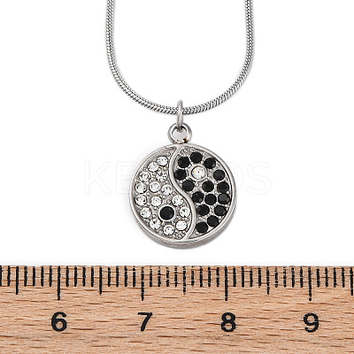 304 Stainless Steel Crystal & Jet Rhinestone Yin-yang Pendant Round Snake Chain Necklaces for Women NJEW-Z044-12P-1