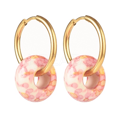 Rondelle Natural Ocean White Jade Dangle Hoop Earrings EJEW-JE04854-1