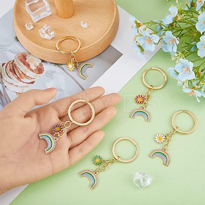 5Pcs 5 Colors Alloy Enamel Pendant Keychains KEYC-HY0001-01-1