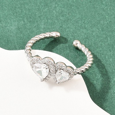 Brass Micro Pave Cubic Zirconia Cuff Open Rings for Women RJEW-C153-04P-1