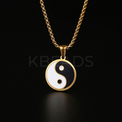 304 Stainless Steel Enamel Yin Yang Pendant Necklaces for Women LS-VV9279-1-1
