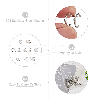 20Pcs 10 Style Hollow & Wave & Flower 304 Stainless Steel Wide Band Chunky Cuff Earrings for Men Women EJEW-CF0001-01-1