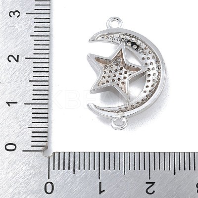 Rack Plating Brass Micro Pave Clear Cubic Zirconia Moon with Star Connector Charms KK-A234-056P-1