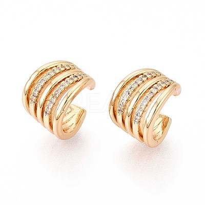 Brass Micro Pave Clear Cubic Zirconia Cuff Earrings EJEW-T047-65G-1