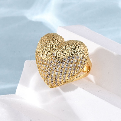 Brass Micro Pave Cubic Zirconia Adjustable Open Cuff Rings for Women RJEW-A072-02G-1