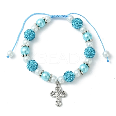 Cross Alloy Rhinestone Pendant Bracelet for Women BJEW-JB09485-1