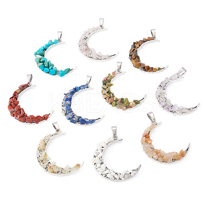 10Pcs Moon Alloy Natural & Synthetic Gemstone Pendants PALLOY-TAC0147-1