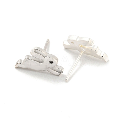 Rack Plated Rabbit Brass Micro Pave Clear Cubic Zirconia Stud Earrings for Women EJEW-Z048-09P-1