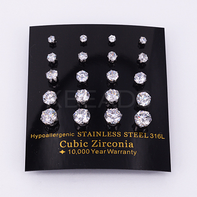 304 Stainless Steel Cubic Zirconia Stud Earrings EJEW-O070-03P-1