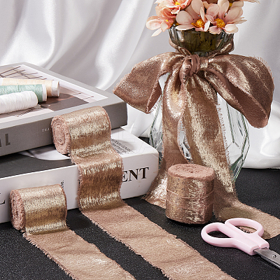 4.5M Single Face Hot Stamping Polyester Frayed Ribbon OCOR-WH20003-08B-1