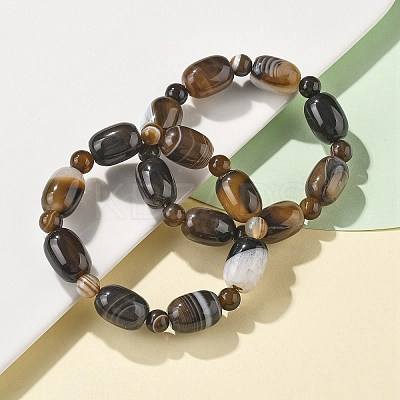 Natural Banded Agate Bead Stretch Bracelets G-P570-01M-1