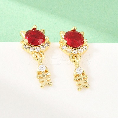 Brass Micro Pave Cubic Zirconia Dangle Stud Earrings EJEW-F405-24G-05-1