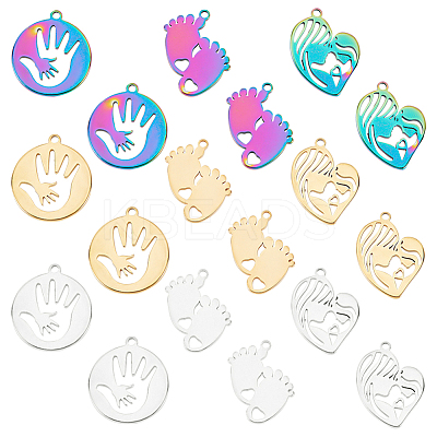 18Pcs 9 Style 304 Stainless Steel Pendants STAS-DC0010-71-1