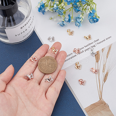 12Pcs 3 Colors Brass Micro Pave Cubic Zirconia Charms ZIRC-CA0001-05-1