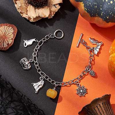 Halloween Theme 304 Stainless Steel Charm Bracelets for Women BJEW-JB10754-1