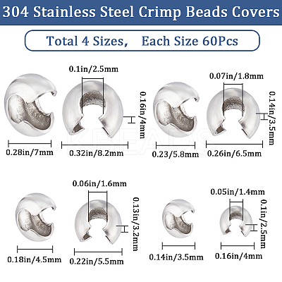 240Pcs 4 Style 304 Stainless Steel Crimp Beads Covers STAS-CN0001-67-1