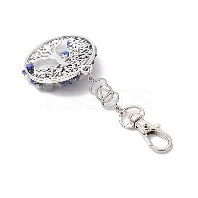 Natural Lapis Lazuli Chips Beads & Alloy Tree of Life Pendant Decorations HJEW-JM03128-02-1