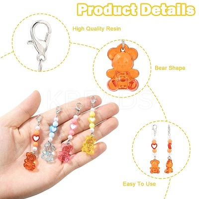 12Pcs 6 Style Acrylic & Alloy Enamel Bear Pendant Decorations HJEW-YW00172-1