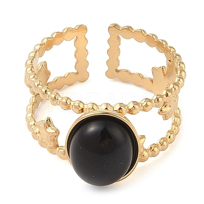 Oval Natural Dyed & Heated Black Agate Finger Rings RJEW-Z057-11G-07-1
