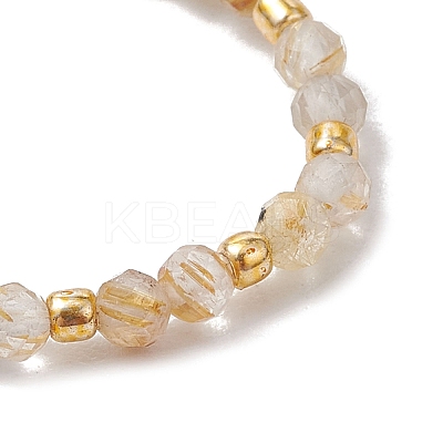 Natural Gold Rutilated Quartz Beaded Stretch Rings for Women RJEW-JR00868-11-1