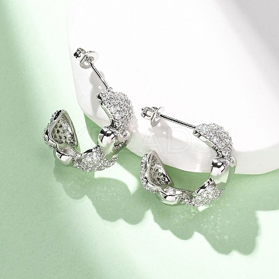 Brass Micro Pave Clear Cubic Zirconia Stud Earrings EJEW-D322-07P-01-1