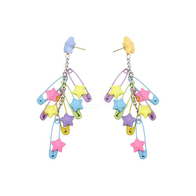 Alloy Resin Star with Paperclip Dangle Stud Earrings FS-WG8698E-01-1