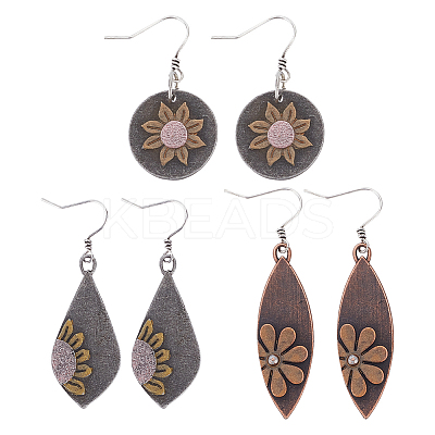 3 Pairs 3 Style Alloy Lotus Flower Dangle Earrings for Women EJEW-AN0004-15-1