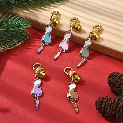Cat Alloy Enamel Pendant Decoration HJEW-JM01476-1
