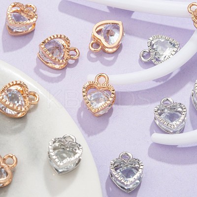 20Pcs 2 Colors Valentine's Day Theme Heart Alloy Micro Clear Cubic Zirconia Charms ZIRC-FS0001-01-1