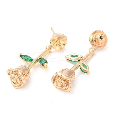 Brass with Glass Stud Earring Findings KK-K333-50G-1