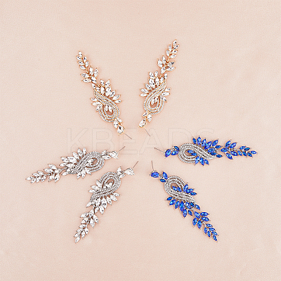 3 Pairs 3 Colors Sparkling Rhinestone Leafy Branch Dangle Stud Earrings EJEW-FI0001-90-1